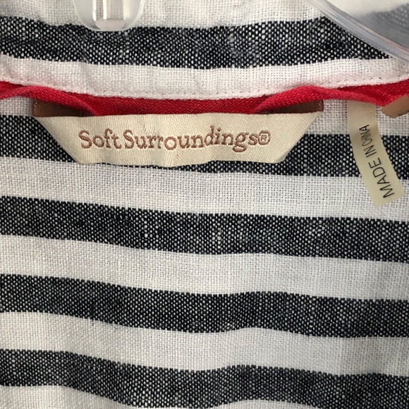Soft Surroundings Top Womens PM Black White 100% Linen Tunic Pullover Collared - Picture 3 of 8